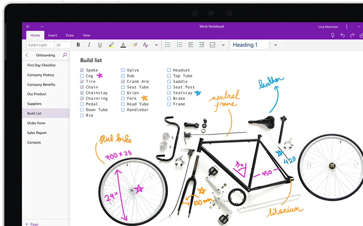 screenshot of Microsoft OneNote